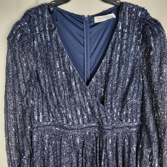 Mac Duggal size 14 Beaded Lace Longsleeve Wrap Over Midnight Navy 93679D dress - Picture 11 of 16